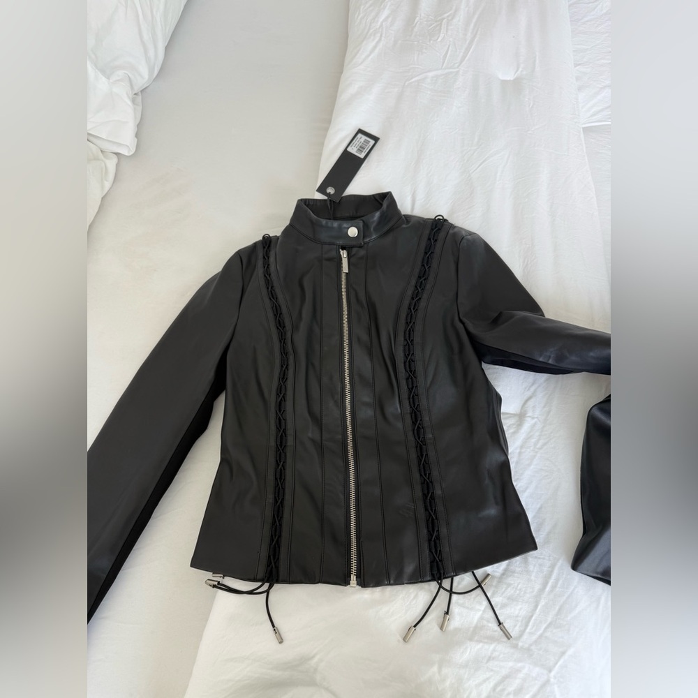 I.AM.GIA Black Leather Jacket with Lace Detailing